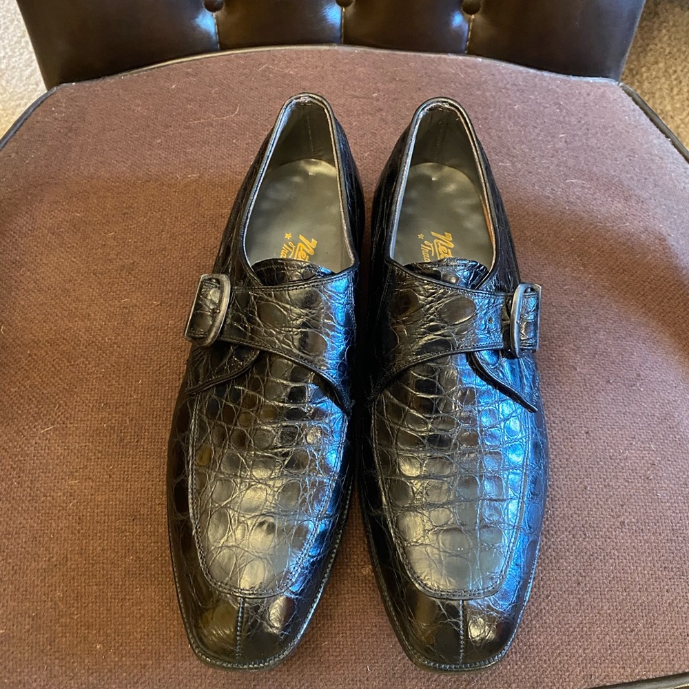 Nettleton traditionals 9 1/2 C/E black alligator pristine monk strap